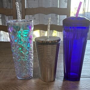 STARBUCKS Iridescent, Silver, and Purple Tumbler Set